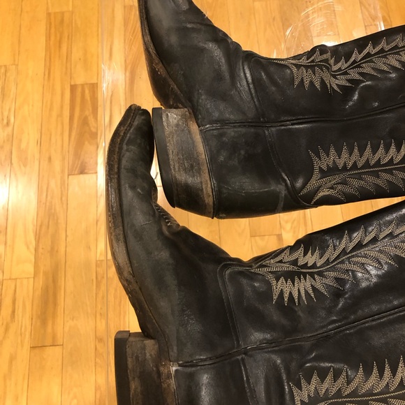 Leather Tony Lama Boots; Size 10. Worn with lots of old wear marks as pictured. - Picture 11 of 14